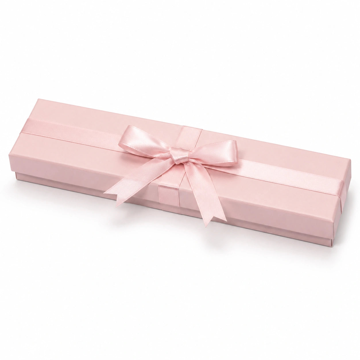 Boîte cadeau rectangulaire 25 x 7 x 4 cm en carton rose avec ruban satin style élégant