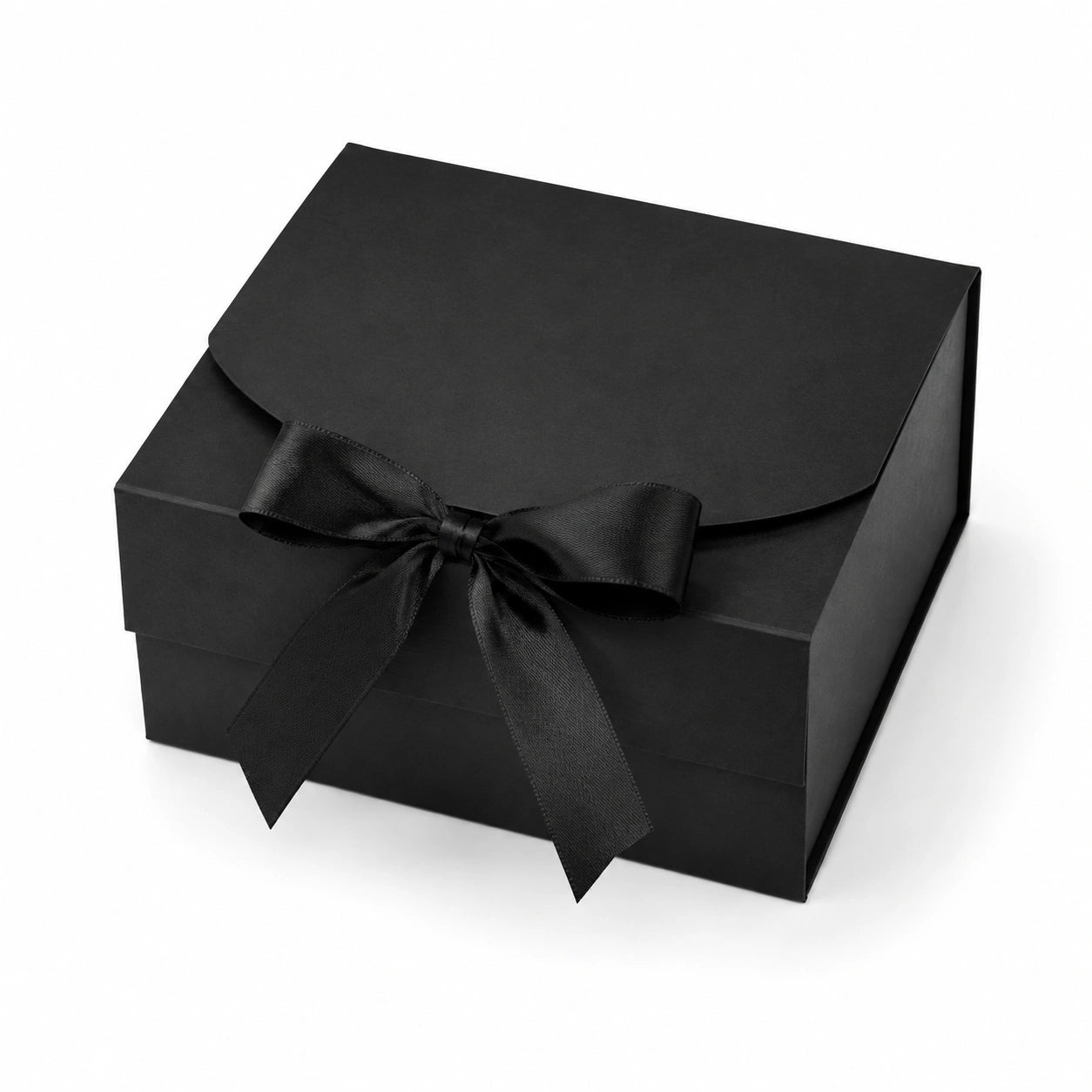 Boîte cadeau 20 x 20 x 10 cm en carton noir avec ruban satin fermeture à rabat