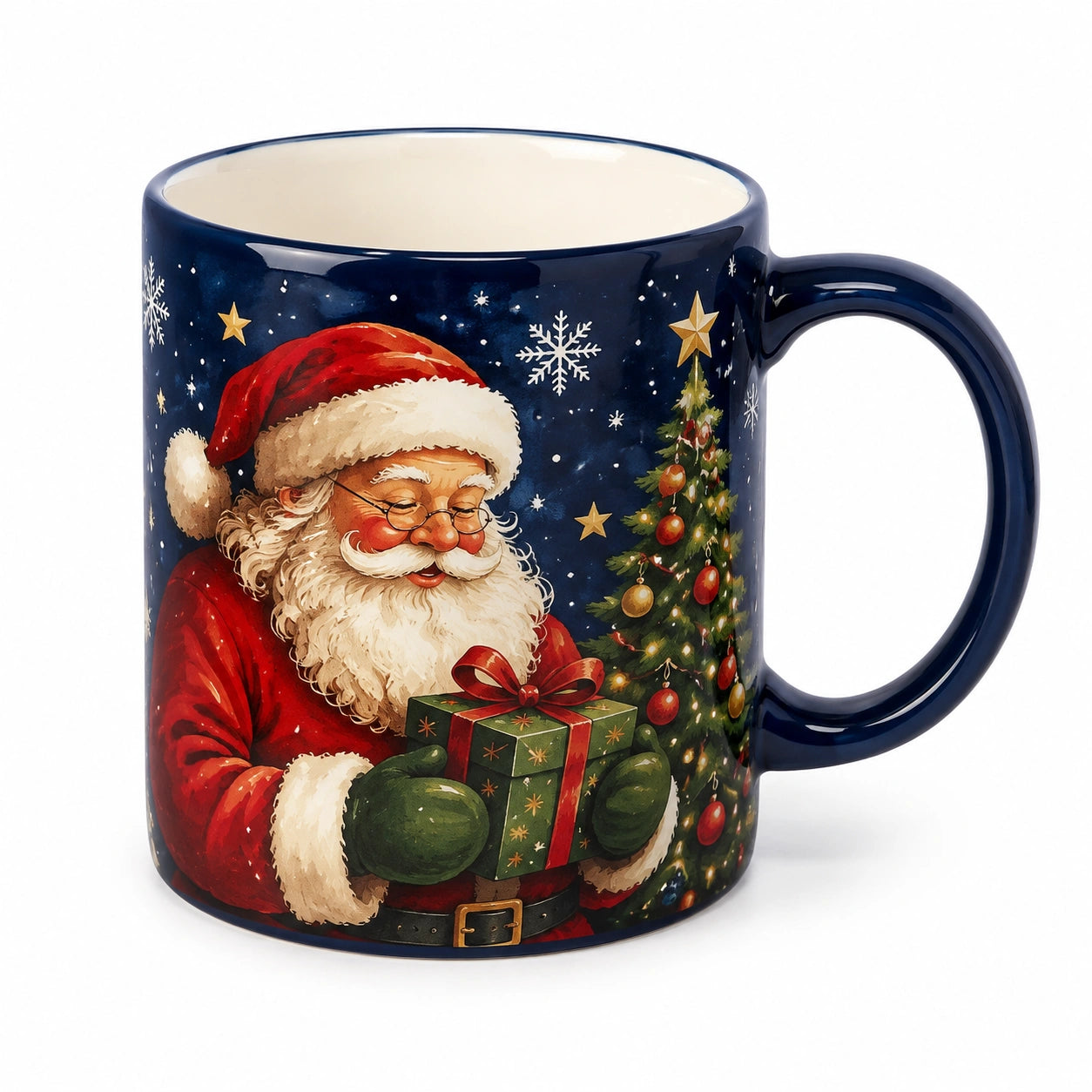 Mug 9.50 cm en céramique bleu marine à motif hivernal avec anse