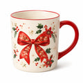 Mug en céramique 350 ml blanc rouge à motif nœud floral avec poignée ronde