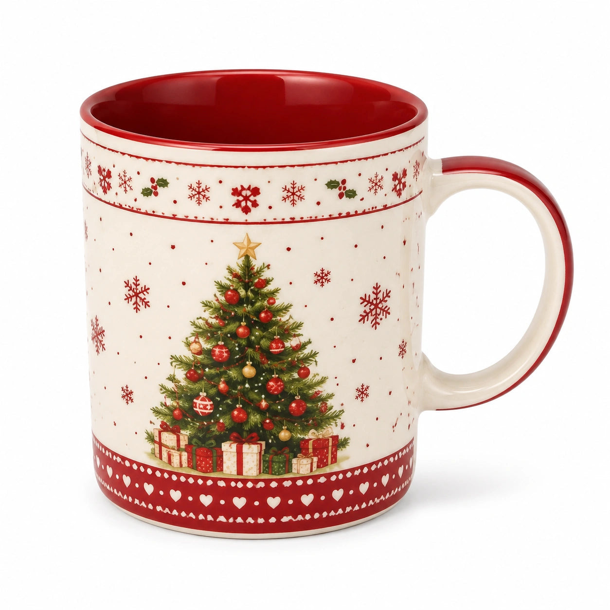 Mug en céramique 9 cm rouge et blanc pour boissons chaudes à motifs hivernaux