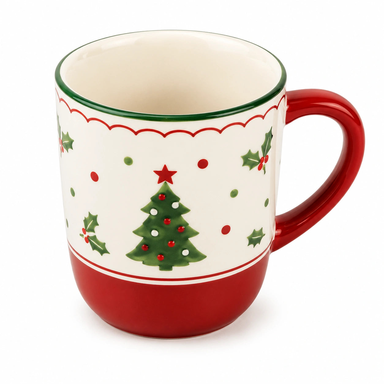 Mug en céramique 0.45 L rouge et blanc à motif sapin style festif