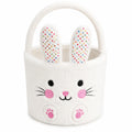 Panier de rangement lapin 25 x 25 cm en tissu peluche blanc avec anses style enfantin