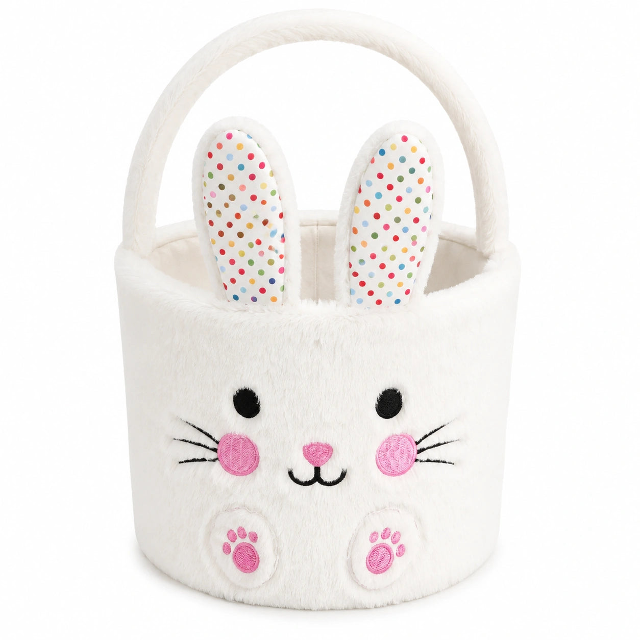 Panier de rangement lapin 25 x 25 cm en tissu peluche blanc avec anses style enfantin