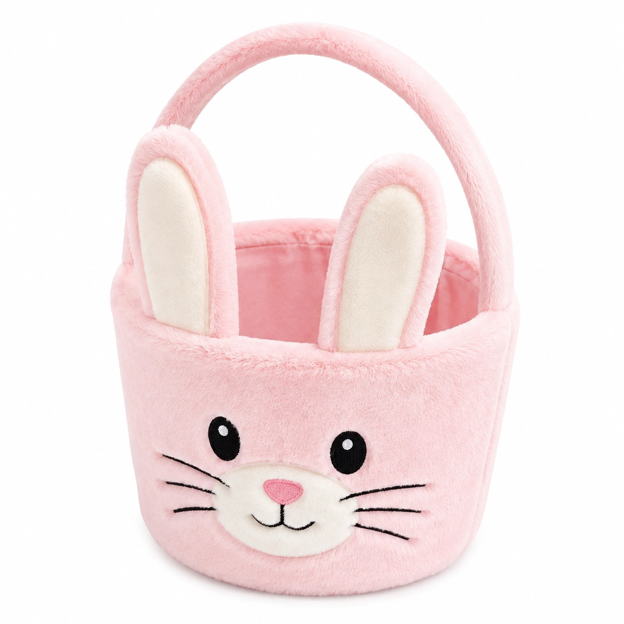 Panier de rangement lapin diamètre 20 cm en polyester rose avec poignée souple