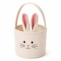 Panier de rangement rond 25 cm en toile beige motif lapin avec anses style enfantin