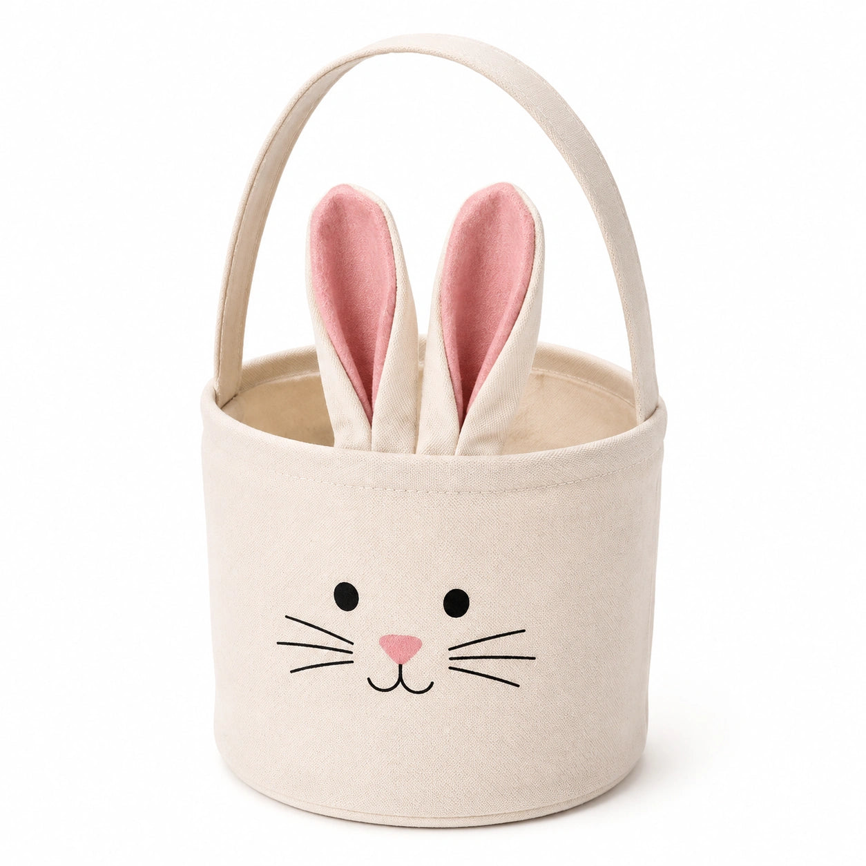 Panier de rangement rond 25 cm en toile beige motif lapin avec anses style enfantin