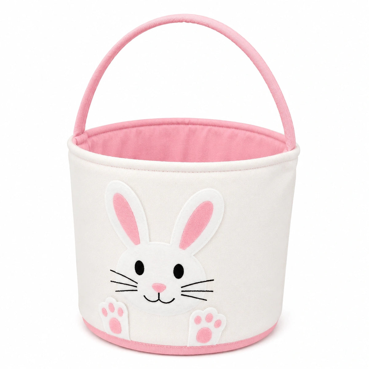 Panier de rangement rond 20 x 20 cm en tissu blanc rose à poignée motif lapin