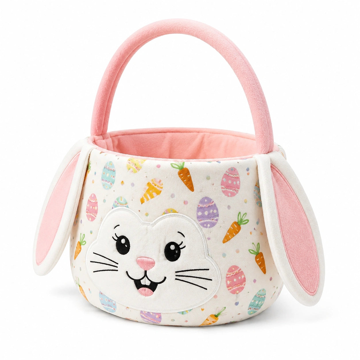 Panier de rangement textile 25 x 18 cm rose motif lapin poignée souple