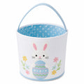Panier de rangement rond 25 x 22 cm en tissu blanc bleu avec anse motif lapin
