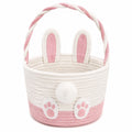 Panier de rangement rond 25 cm en corde de coton rose et blanc motif lapin avec anse
