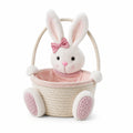 Panier de rangement lapin 25 x 25 x 45 cm en corde de coton blanc et rose avec poignée textile