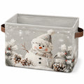 Panier de rangement 40 x 30 x 25 cm en tissu gris avec poignées motif bonhomme de neige - décoration hivernale