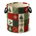 Panier de rangement rond Ø35 cm tissu rouge vert crème pliable à motifs hivernaux