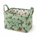 Panier de rangement 30 x 20 x 20 cm en tissu matelassé vert à poignées motif végétal