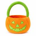 Panier de rangement citrouille 25 cm en peluche orange et vert avec anse souple
