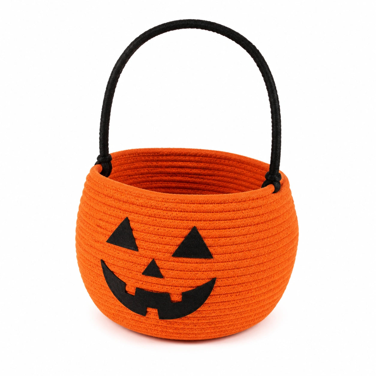 Panier de rangement rond 25 cm en corde textile orange et noir avec poignée