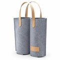Sac porte-bouteilles 18 x 9 x 36 cm en feutre gris avec anses beige pour 2 bouteilles