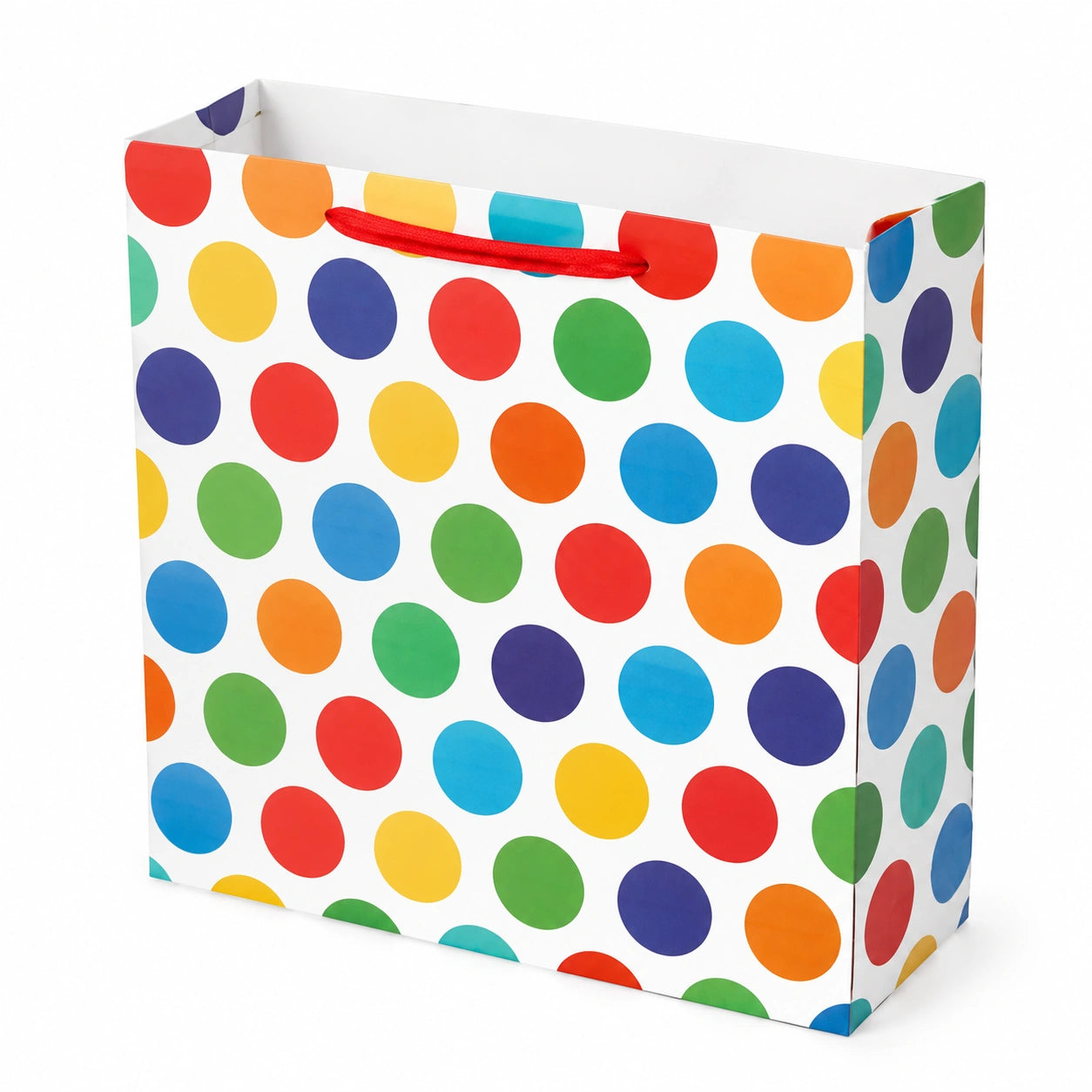 Sac cadeau 26 x 12 x 32 cm en papier blanc multicolore à pois avec poignées pour emballage cadeau