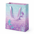 Sac cadeau 26 x 12 x 32 cm en papier bleu violet à anses ruban motif sirène