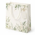 Sac cadeau 32 x 12 x 26 cm en papier blanc motif végétal avec anses en corde