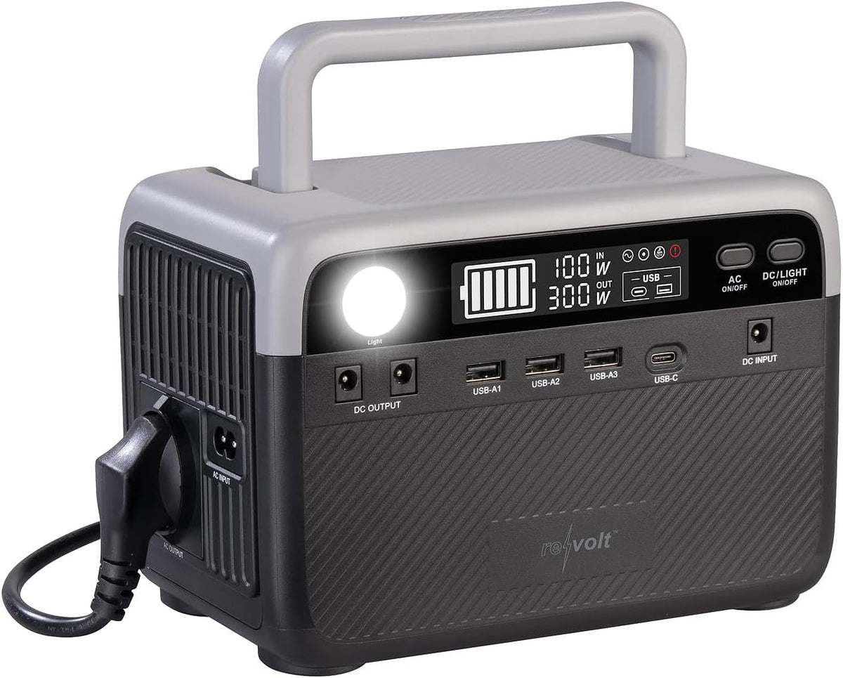 revolt Groupes éléctrogènes, 21,7 x 14,7 x 13,1 cm, poids : 3,2 kg, 230 Wh, Noir/Gris, Batterie nomade LifePO4 et convertisseur solaire HSG-230 [ ]