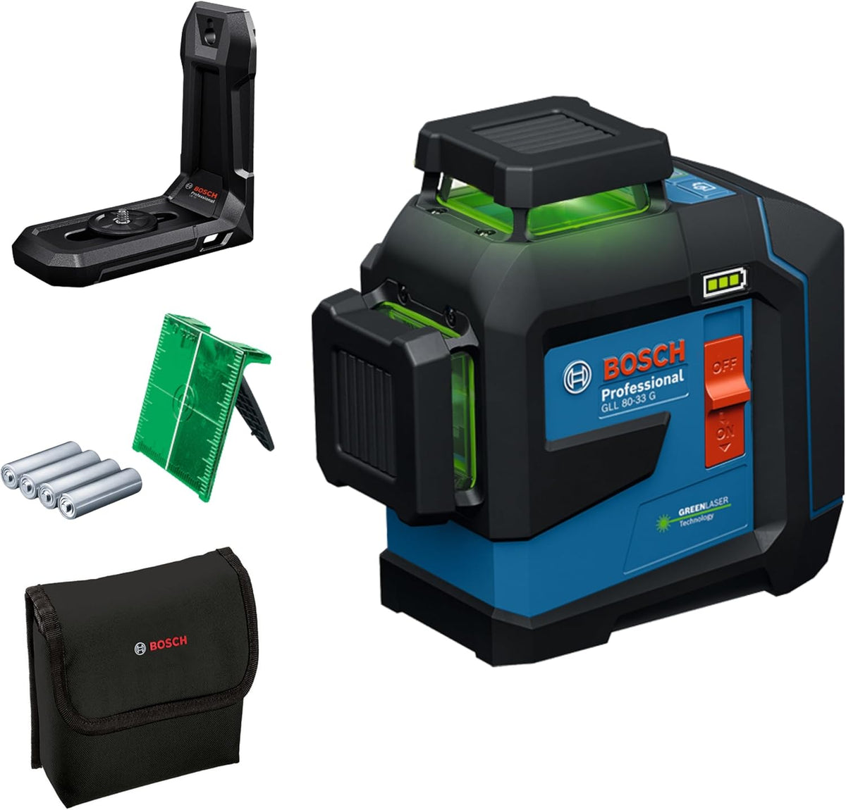 Bosch Traceurs de ligne laser, 33 G, 30 m, 1,5 V, Vert, Professional laser lignes GLL 80- (support de fixation LB 10