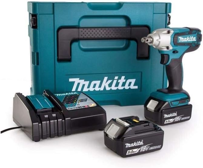 Makita Visseuses à choc, 18 V, 2x5,0, Bleu/Noir, Boulonneuse à chocs 1/2' 190 Nm ( Ah) en MAKPAC- DTW190RTJ