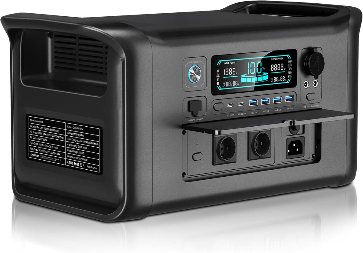 CTOLITY groupe électrogène, 1024 Wh, 1800 W, 220 V, Noir/Gris, AP1000 Generateur Electrique Portable, Batterie LiFePO4 Station électrique