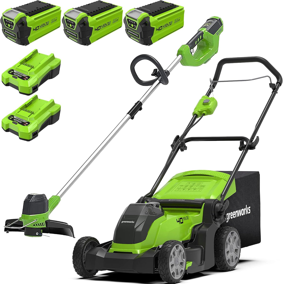 Greenworks tondeuse à gazon, 500 m, 41 cm, 50 L, 30 cm, Vert/Noir, G40LM41K2X sans Fil pour Pelouses Jusqu'à ²