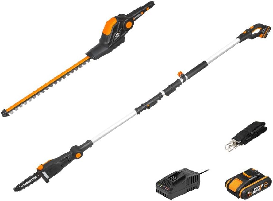 WORX Taille-haies, 18 V, Gris/Noir, Taille Haie Télescopique & Élagueuse sur Perche sans Fil WG908E