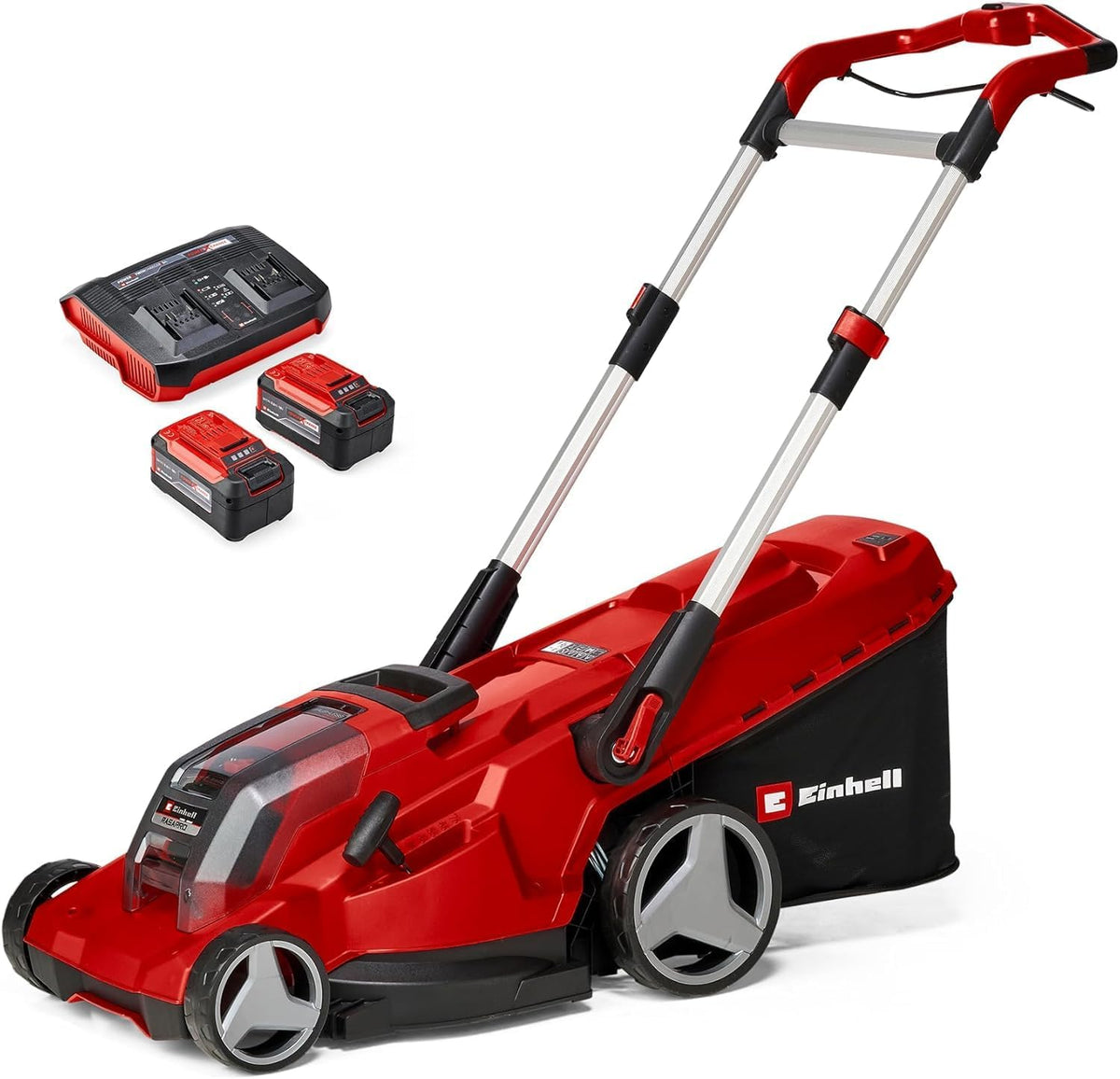 Einhell tondeuse à gazon, 36 V, 42 cm, 50 L, 5,2 Ah, Rouge/Blanc, Professional sans Fil RASARRO 36/42 Kit Power X-Change (