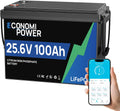 EconomiPower batterie, 24 V, 100 Ah, 2560 Wh, Noir/Bleu, Bluetooth Lithium Lifepo4, 100A BMS intégré, 6000+ Cycle profond lifepo4