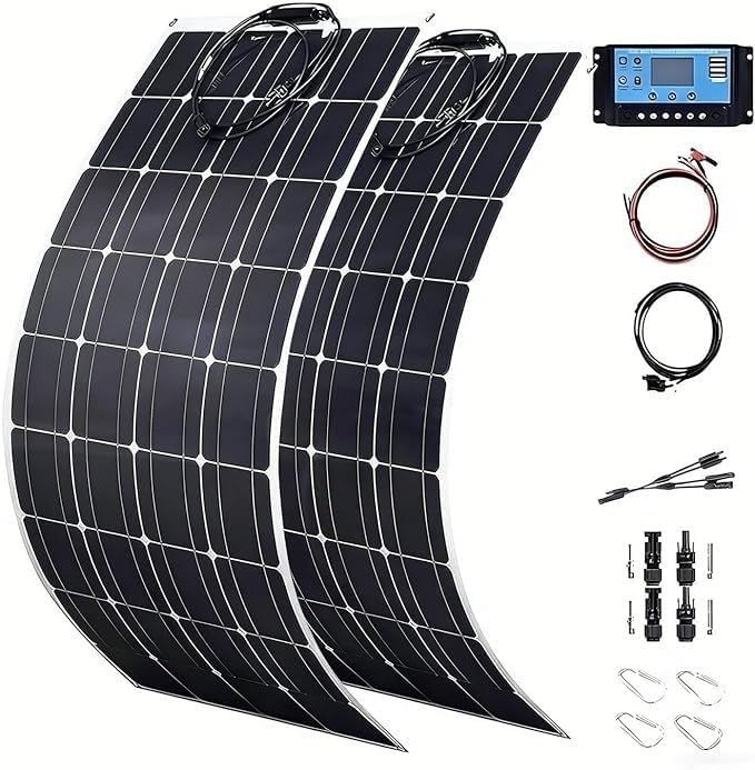 TPTAWF Panneaux solaires, 800 W, 400 W, Noir/Gris, Lot de 2 flexibles de pour camping-car, module photovoltaïque monocristallin portable