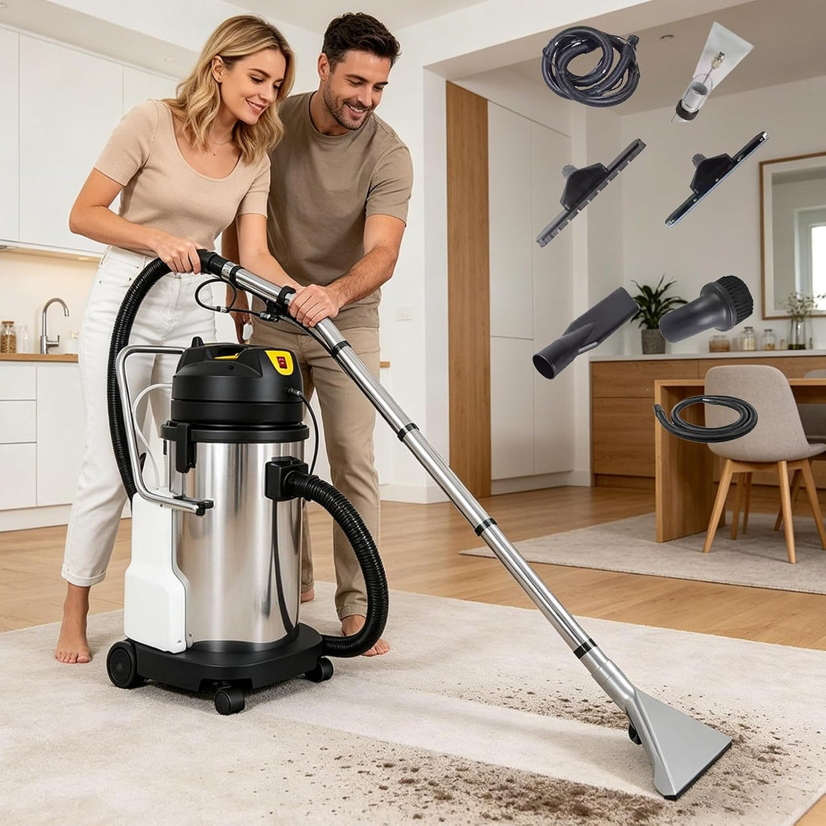 Naturalpowev nettoyeur de tapis, 10 L, 60 L, Beige/Marron, Shampouineuse avec Réservoir, Aspirateur Injecteur-extracteur