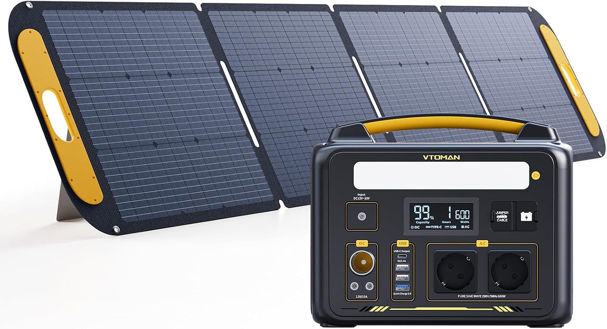 VTOMAN panneau solaire, 200 W, Bleu/Noir, Jump 600X Station électrique avec léger
