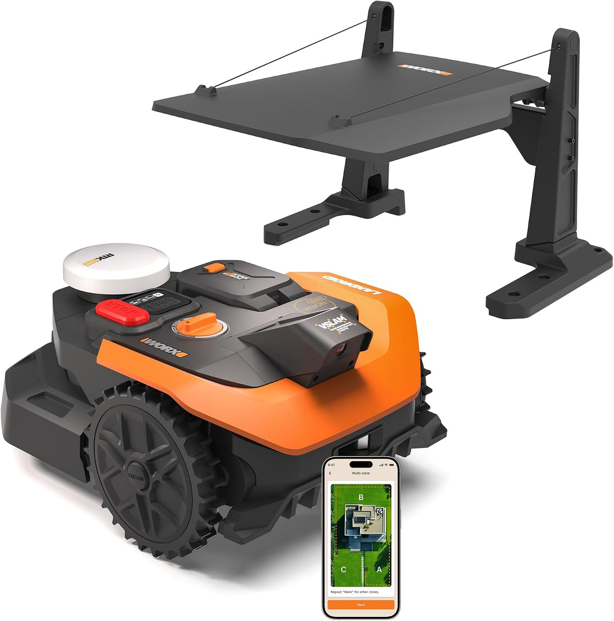 WORX tondeuse à gazon, 500 m, Noir/Gris, Navigation VSLAM + RTK, cartographie Automatique, contrôle Via Application)