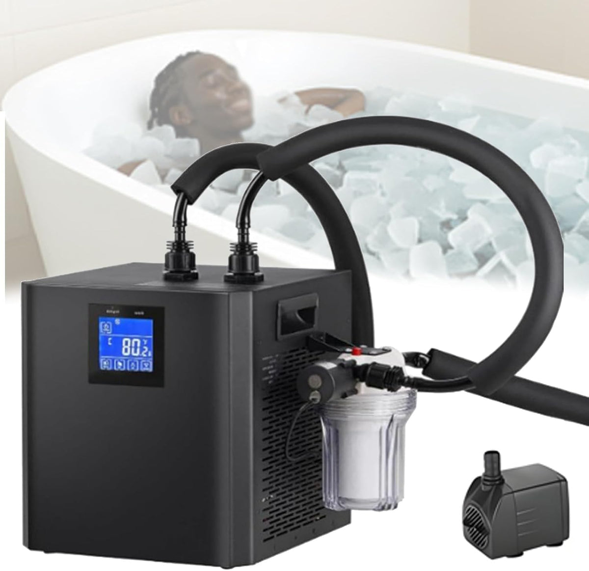 Quixnova fontaine à eau, 29 × 29 × 32 cm/11,4 × 11,4 × 12,6 pouces, Métal, Noir/Blanc, 3 P avec Filtre Externe