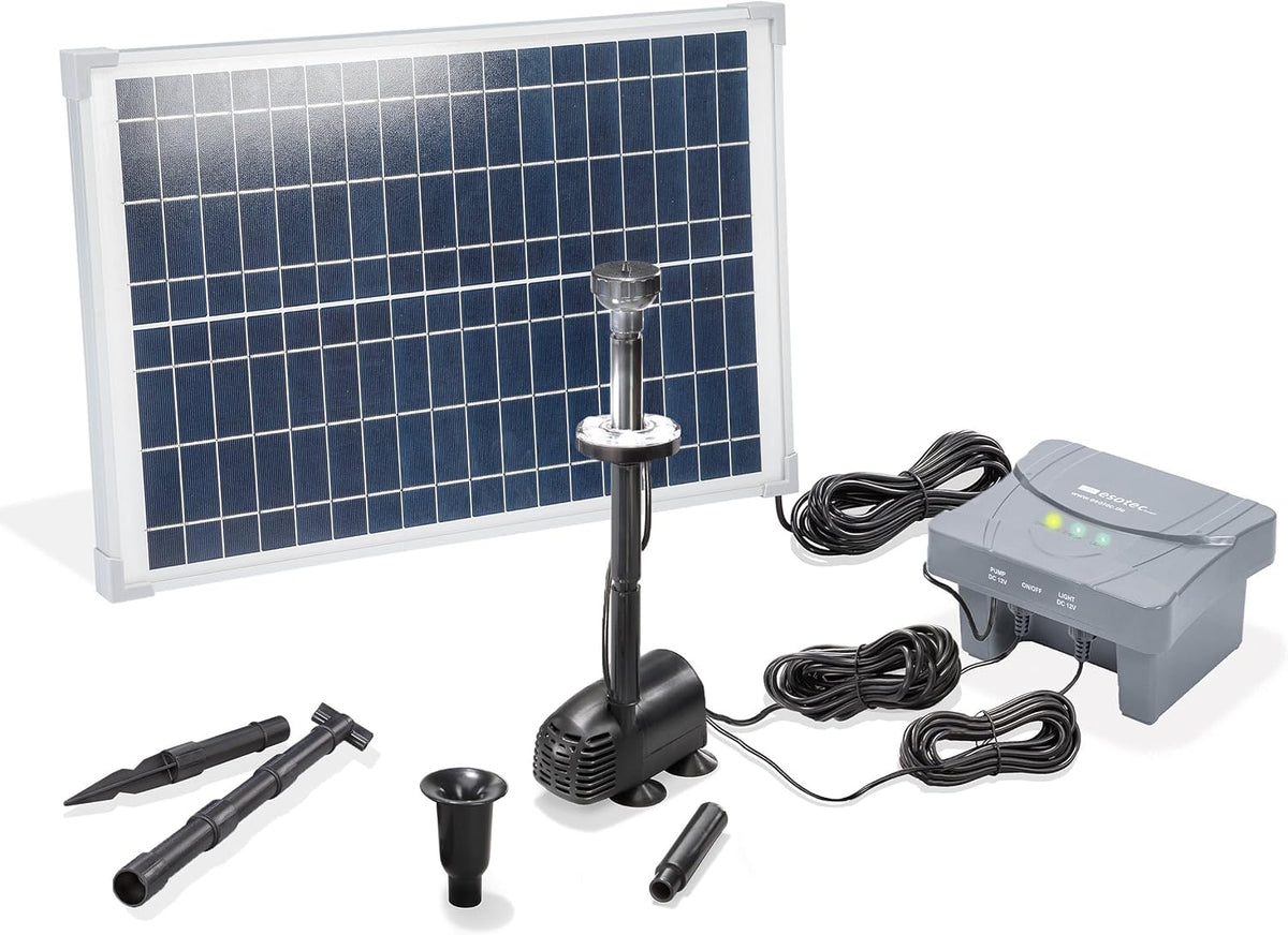 Esotec batterie, 6 Ah., 12,8 V., 700 l, 25 W, Bleu/Gris, Kit de pompe solaire de bassin 25/ ED, pompe avec filtre