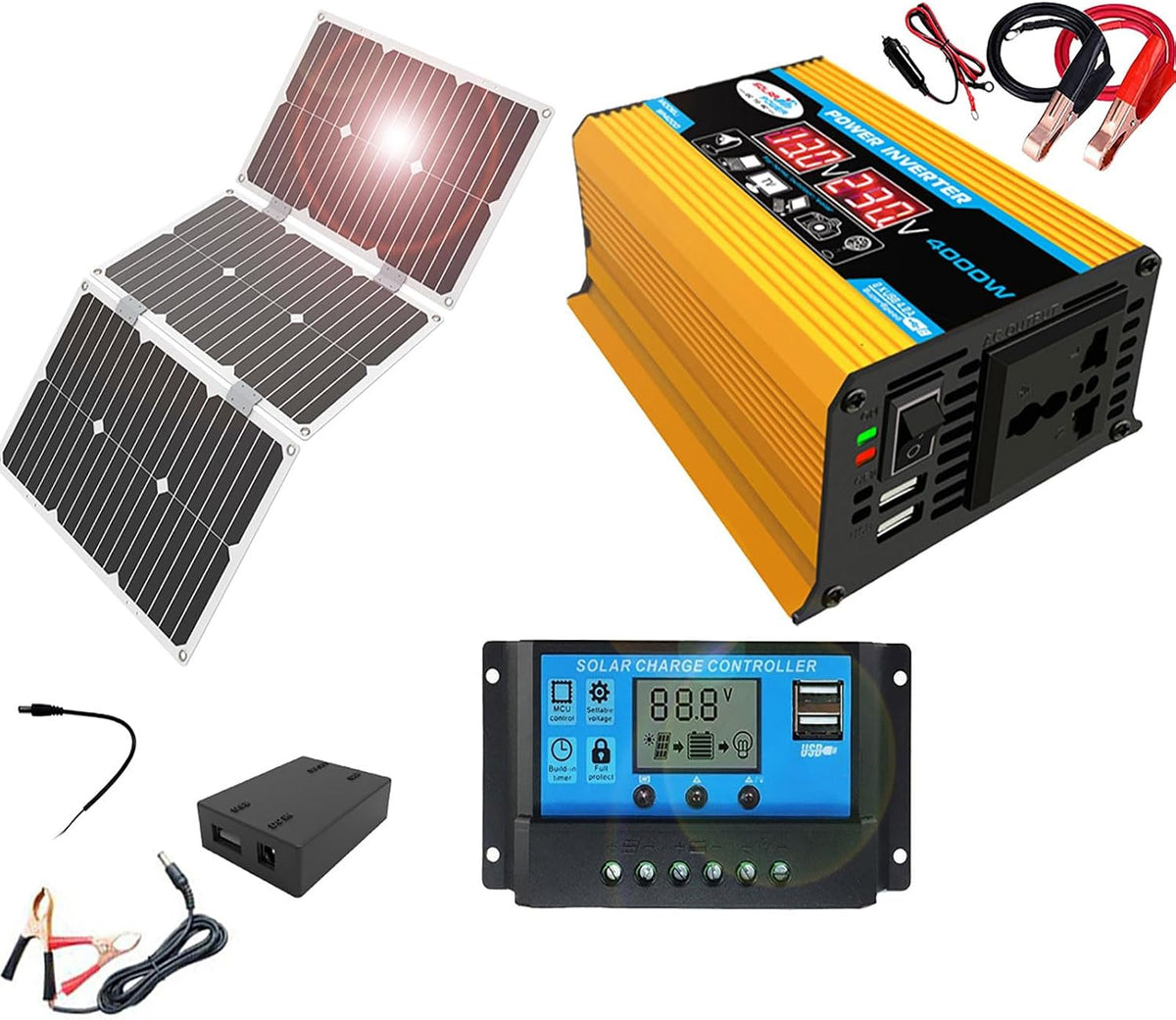 KPKPK Systèmes hors réseau, 40x33x0,3 cm, 60 W±5%, DC 12 V/24 V conversion intelligente automatique, 4000 W, 60 W, substrat en aluminium, Noir/Gris