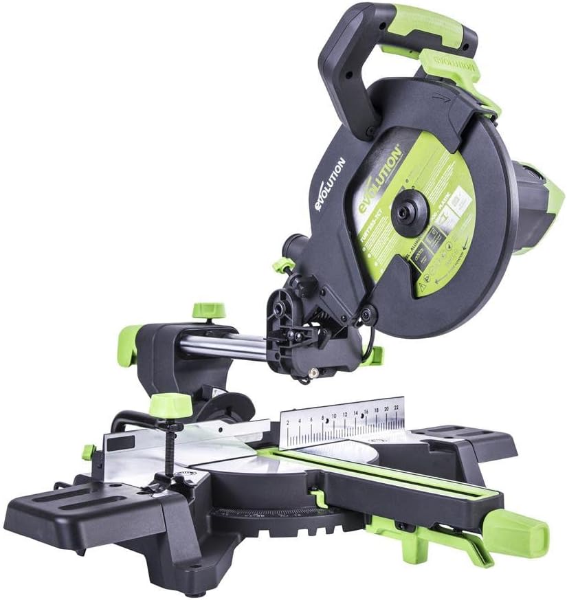 Evolution Power Tools Scies d'encadreur, 255 mm, 230 V, Bleu/Blanc, - Scie à Onglet Coulissante Multi-Matériaux F255SMS