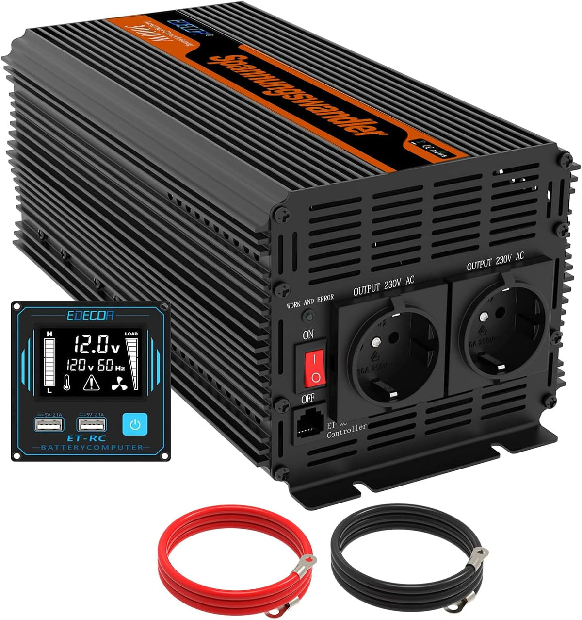 EDECOA onduleur, 12v, 220v, 3000w, Noir