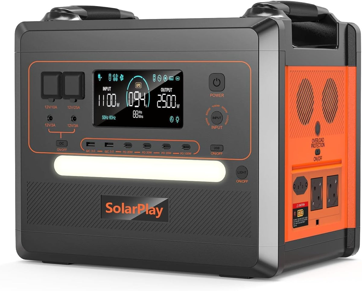 solarplay Groupes éléctrogènes, 2304 Wh, 2500w, 5000 w, Noir/Gris, Station électrique portable, batterie nomade LiFeP04