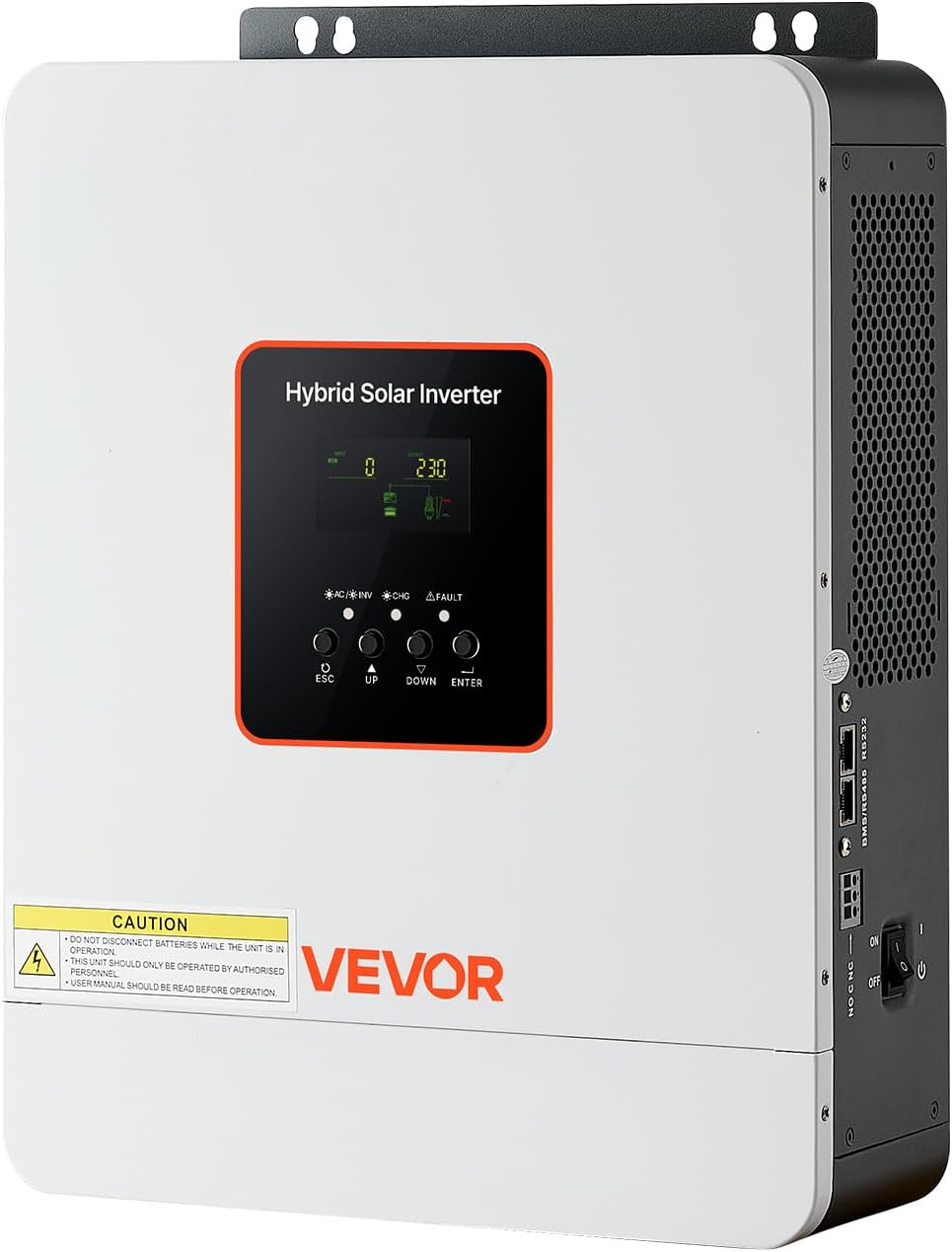 VEVOR onduleur, <50 dB, 3000 W, 24 V, 230 V, Tôle revêtue de poudre, Blanc, Onde Sinusoïdale Pure Contrôleur Charge MPPT 80 A Intégré