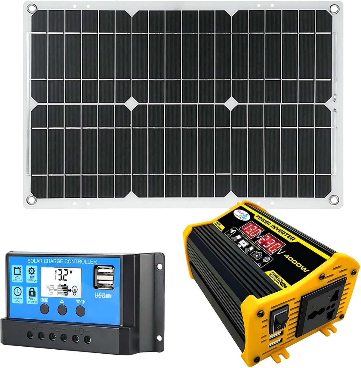 JAVPTAV panneau solaire, 420x280x2.5 mm, 18 W, DC 12 V 24 V conversion intelligente automatique, 12 V, Noir/Gris