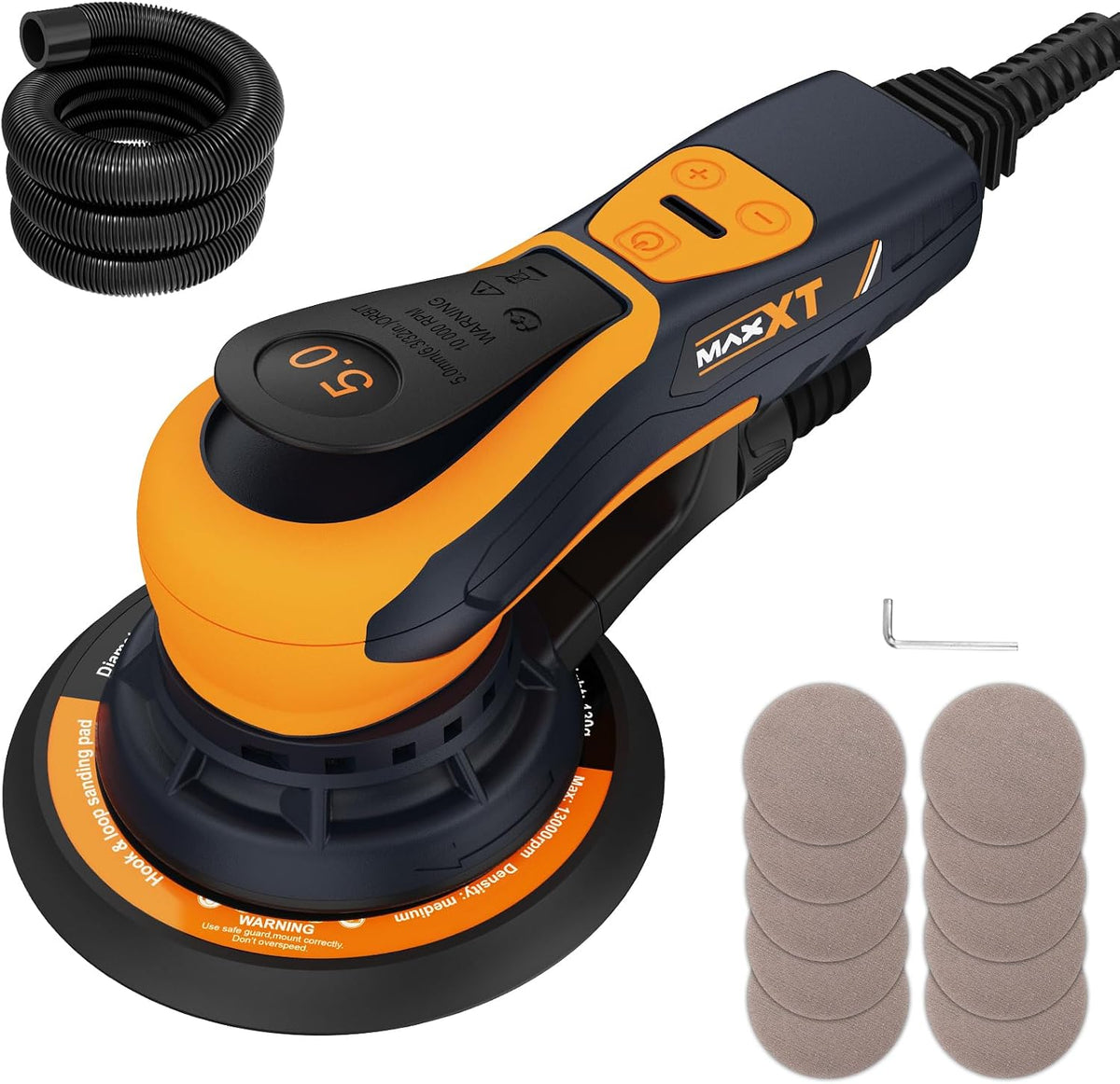 MAXXT Ponceuses excentrique, 150 mm, 5,0 mm, 5M, Noir/Marron, Ponceuse electrique sans balais, Ponceuse orbitale