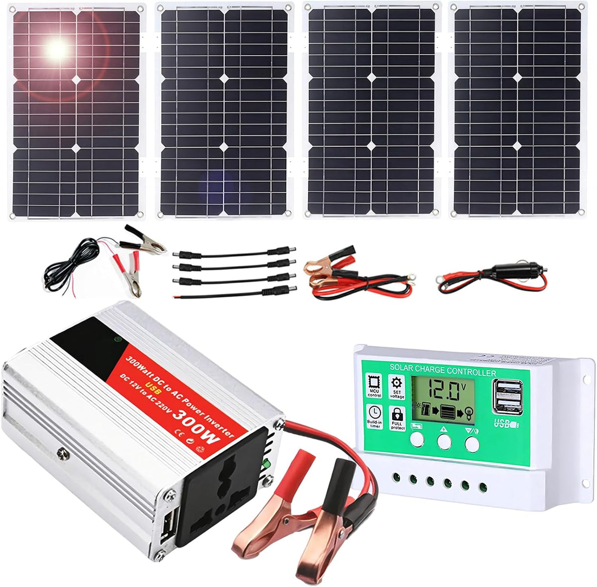 SXYKXYDL onduleur, 133,5 × 70 × 35 mm, 50 W, 75 W, 100 W, 12 V/24 V CC, 300 W, 100 W, ABS, Blanc et vert, Bateaux et Aventures de Camping ( )