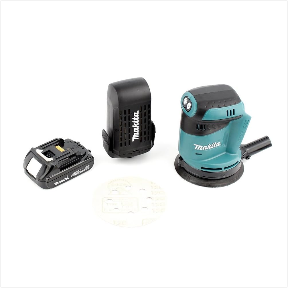 Makita Ponceuses excentrique, 18 V, 1 x 1,5, Noir/Bleu, DBO Parure 180 zy1 Batterie Ponceuse excentrique avec Ah Batterie