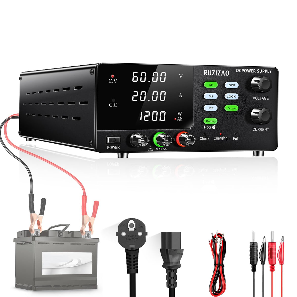 RUZIZAO Blocs d'alimentation, 60 V, 1200 W, 6 V, 12 V, 24 V, Noir/Gris