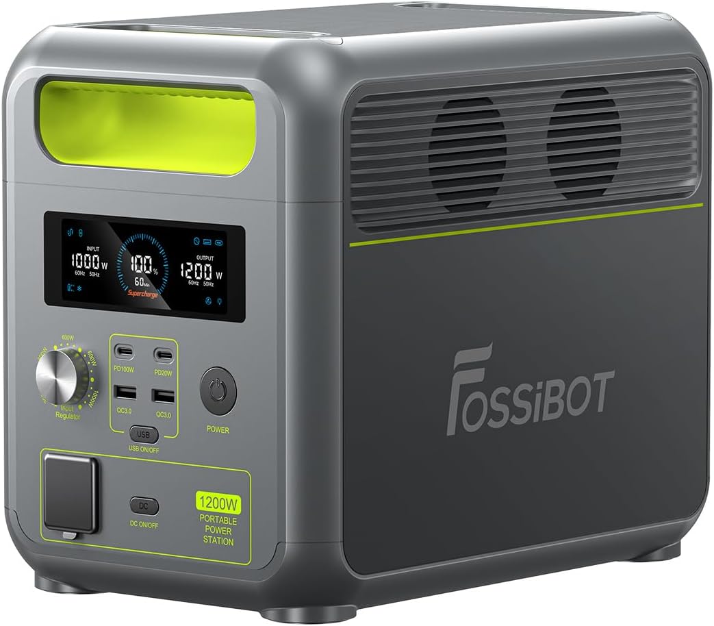 FOSSiBOT groupe électrogène, 1200 W, 1024 Wh, Noir/Gris, F1200 Generateur Electrique Portable, LiFePO4 Station électrique